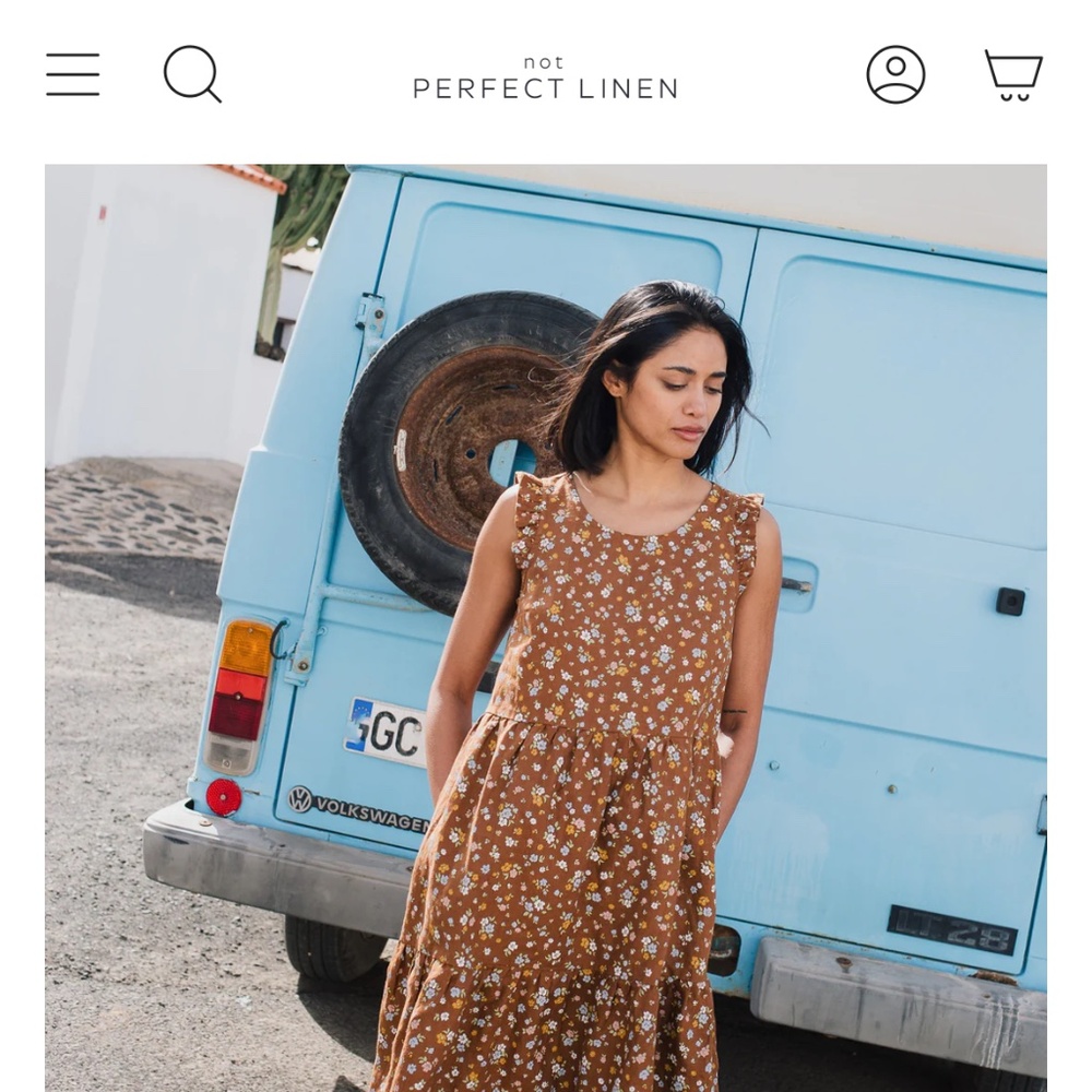 Not Perfect Linen PARATY tiered midi linen dress - XS Azure Bloom 🤍💙🤍💙